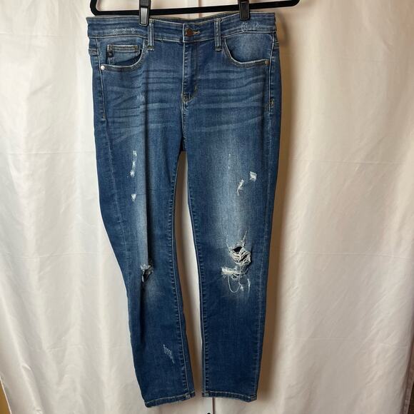 Judy Blue Jeans Women’s Sz 32x27 Relaxed Fit Stretch Denim Blue Distressed - Picture 1 of 6